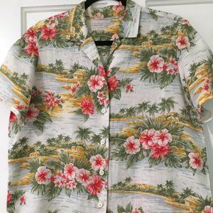 Vintage Lauren Linen Hawaian Women's Shirt Blouse